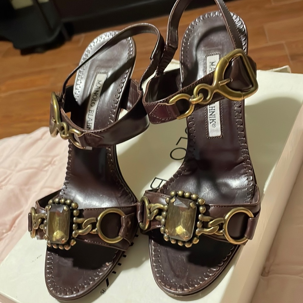 Manolo Blahnik beautiful gem and gold sling back heels size 4.5